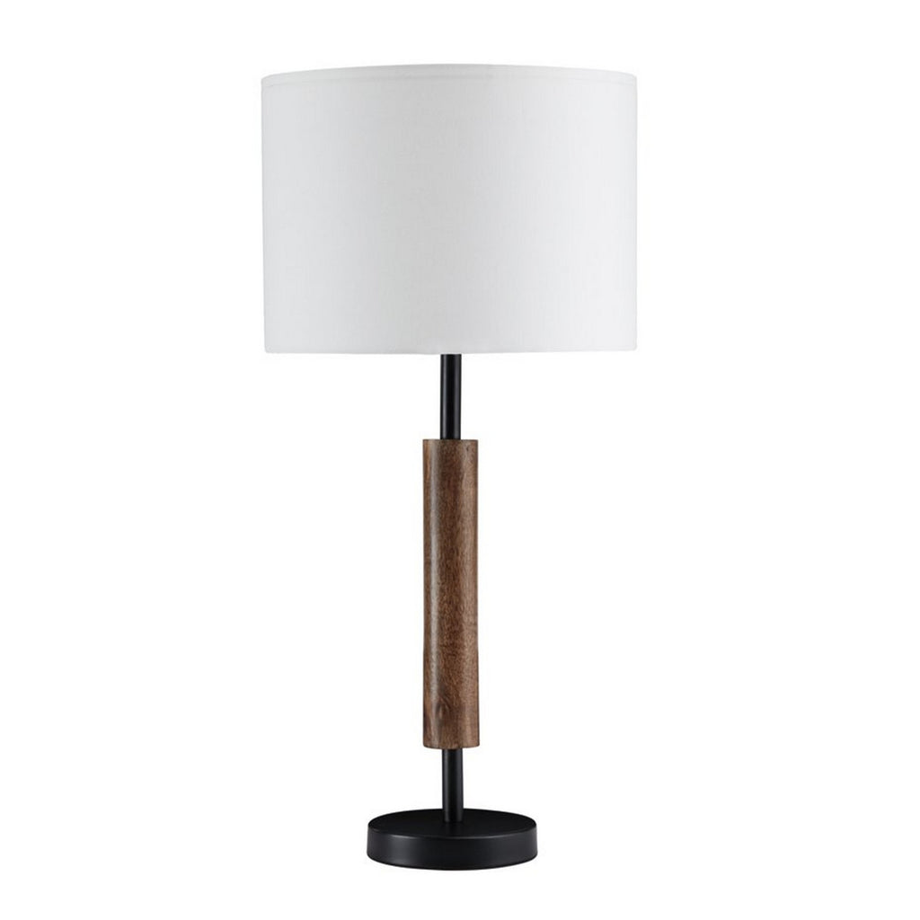 Benzara Table Lamp with Rolling Pin Base and Fabric Shade, Set of 2, White and Brown BM227344 White and Brown Solid Wood, Metal and Fabric BM227344