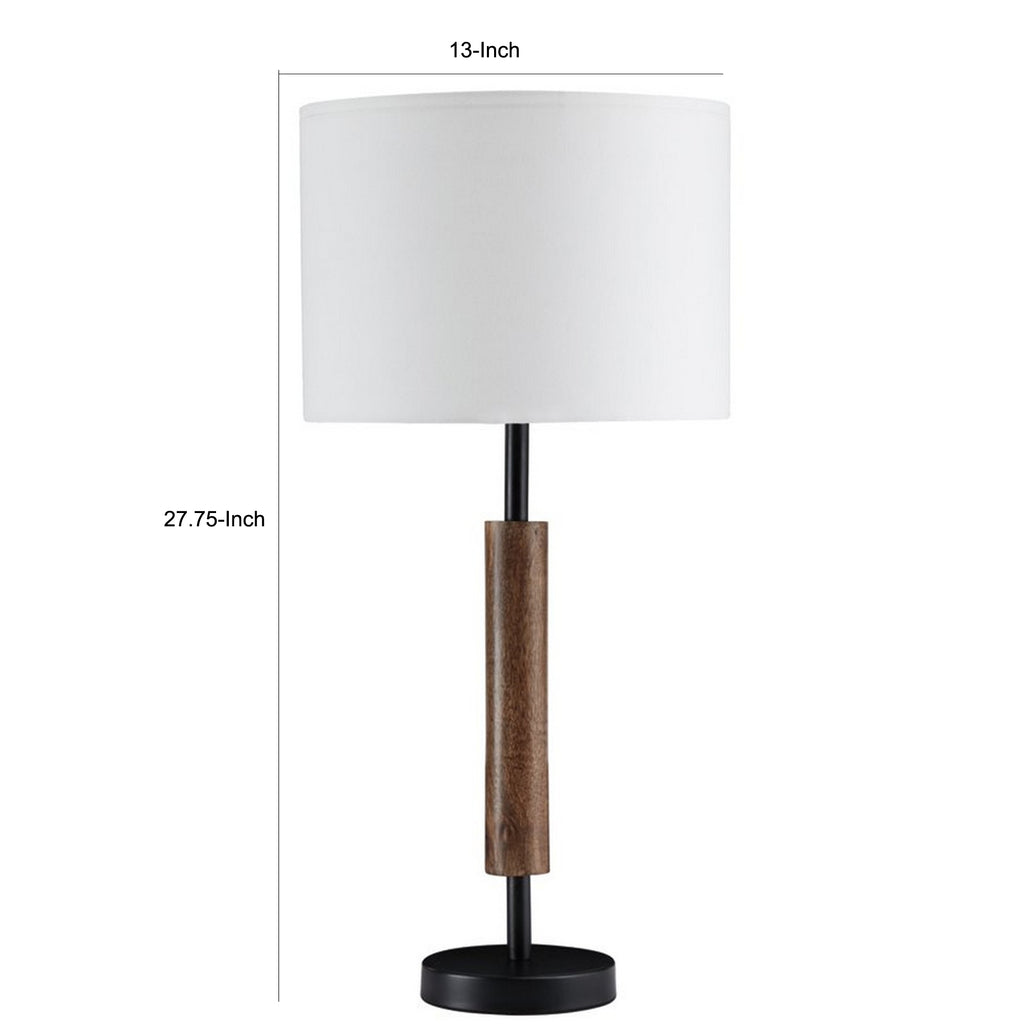 Benzara Table Lamp with Rolling Pin Base and Fabric Shade, Set of 2, White and Brown BM227344 White and Brown Solid Wood, Metal and Fabric BM227344