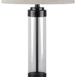 Benzara Glass and Metal Frame Table Lamp with Fabric Shade, Gray and Black BM227351 Gray and Black Glass, Metal and Fabric BM227351