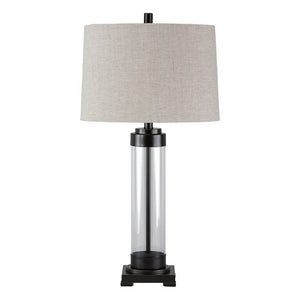 Benzara Glass and Metal Frame Table Lamp with Fabric Shade, Gray and Black BM227351 Gray and Black Glass, Metal and Fabric BM227351