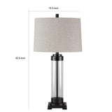 Benzara Glass and Metal Frame Table Lamp with Fabric Shade, Gray and Black BM227351 Gray and Black Glass, Metal and Fabric BM227351