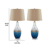 Benzara Vase Shape Frame Table Lamp with Fabric Shade, Set of 2, Beige and Blue BM227353 Beige and Blue Glass and Fabric BM227353