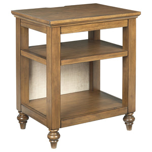 Benzara Wooden Accent Table with 2 Open Shelves and 2 USB Ports, Brown BM227366 Brown Solid Wood, Veneer, Fabric and Engineered Wood BM227366