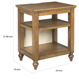 Benzara Wooden Accent Table with 2 Open Shelves and 2 USB Ports, Brown BM227366 Brown Solid Wood, Veneer, Fabric and Engineered Wood BM227366