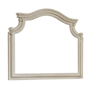 Benzara Scalloped Top Wood Encased Mirror with Molded Details, Antique White BM227370 White Solid Wood and Mirror BM227370