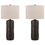 Benzara Textured Polyresin Frame Table Lamp with Drum Shade, Off White and Bronze BM227374 White and Bronze Polyresin and Fabric BM227374