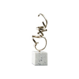 Benzara Twisted Scrolled Metal Sculpture with Marble Base, Champagne Gold and White BM227395 Gold and White Metal and Marble BM227395