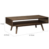 Benzara Wooden Cocktail Table with Open Bottom Shelf and Angled Legs, Brown BM227428 Brown Solid Wood and Veneer BM227428