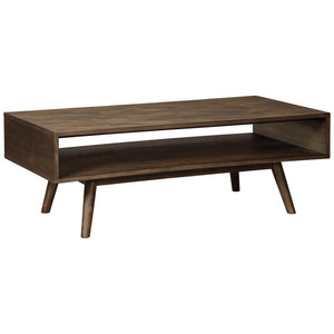 Benzara Wooden Cocktail Table with Open Bottom Shelf and Angled Legs, Brown BM227428 Brown Solid Wood and Veneer BM227428