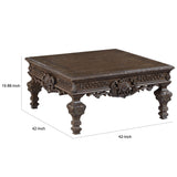 Benzara Traditional Square Wooden Cocktail Table with Carved Details, Brown BM227429 Brown Solid Wood and Veneer BM227429