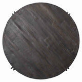 Benzara Round Cocktail Table with Tubular Metal Base, Brown and Gray BM227435 Brown and Gray Solid Wood and Metal BM227435