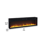 Benzara 57 Inch Metal Fireplace Inset with 6 Level Temperature Setting, Black BM227446 Black Metal BM227446