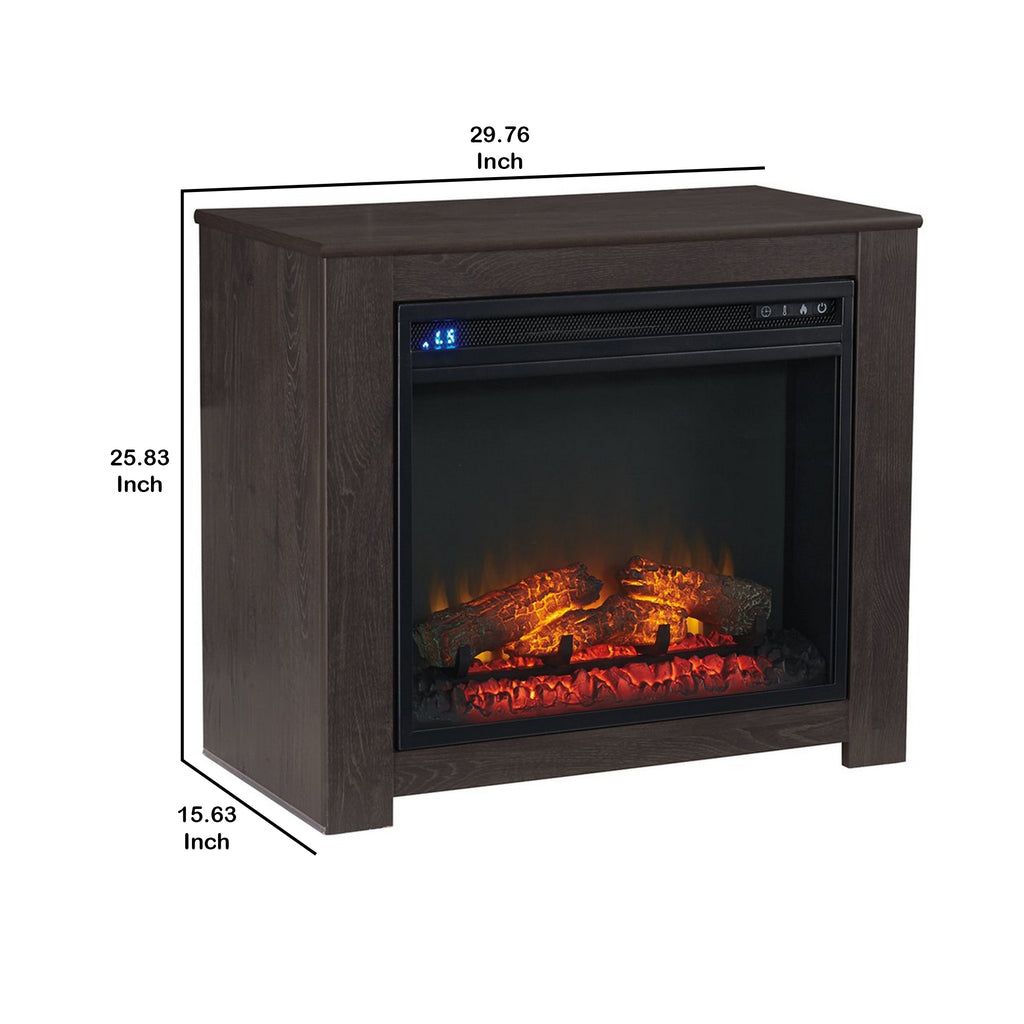 Benzara Wooden Mantel with 6 Temperature Level Fireplace Insert, Brown and Black BM227447 Brown and Black Metal and Solid Wood BM227447
