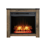 Benzara Wooden Mantel with 6 Temperature Level Fireplace Insert, Black and Brown BM227448 Brown and Black Metal and Solid Wood BM227448