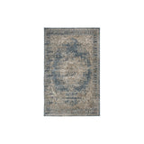 Machine Woven Fabric Rug with Erased Motif Pattern, Medium, Blue and Beige