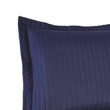 Benzara 3 Piece Queen Coverlet Set with Vertical Channel Stitching, Navy Blue BM227501 Blue Fabric BM227501