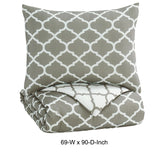 Benzara 2 Piece Twin Comforter Set with Quatrefoil Design, Gray and White BM227503 Gray and White Fabric BM227503