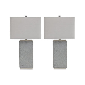 Benzara Resin Table Lamp with Faux Concrete Finish and Hardback Shade,Set of 2,Gray BM227558 Gray Resin and Fabric BM227558