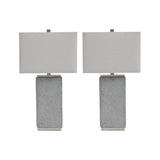 Resin Table Lamp with Faux Concrete Finish and Hardback Shade,Set of 2,Gray