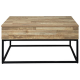 Benzara 19" Wood and Metal Lift Top Cocktail Table, Brown and Black BM227573 Brown, Black Solid Wood, Metal BM227573