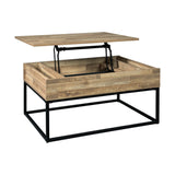 Benzara 19" Wood and Metal Lift Top Cocktail Table, Brown and Black BM227573 Brown, Black Solid Wood, Metal BM227573