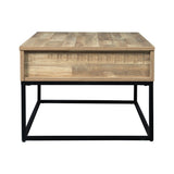 Benzara 19" Wood and Metal Lift Top Cocktail Table, Brown and Black BM227573 Brown, Black Solid Wood, Metal BM227573