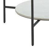 Benzara Glass Top Round Cocktail Table with Marble Shelf, Black and White BM227577 Black, White Metal, Glass, Marble BM227577