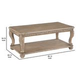 Benzara Wooden Rectangular Coffee Table with Engravings and Bottom Shelf, Brown BM227582 Brown Solid Wood, Veneer, Resin BM227582