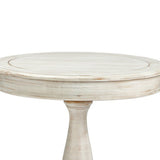 Benzara Wooden Round Accent Table with Pedestal Base, Antique White BM227585 White Solid Wood, Veneer BM227585