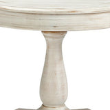 Benzara Wooden Round Accent Table with Pedestal Base, Antique White BM227585 White Solid Wood, Veneer BM227585