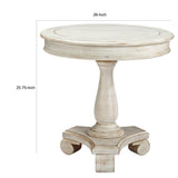 Benzara Wooden Round Accent Table with Pedestal Base, Antique White BM227585 White Solid Wood, Veneer BM227585