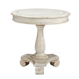 Wooden Round Accent Table with Pedestal Base, Antique White