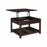 Benzara Lift Top Wooden Cocktail Table with Slatted Bottom, Brown BM227586 Brown Solid Wood, Veneer BM227586