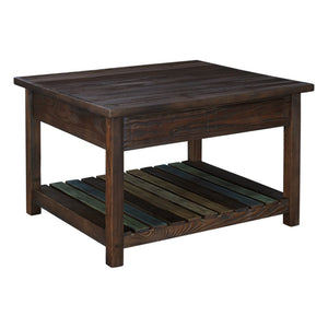 Benzara Lift Top Wooden Cocktail Table with Slatted Bottom, Brown BM227586 Brown Solid Wood, Veneer BM227586