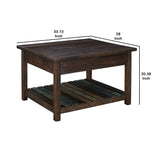 Benzara Lift Top Wooden Cocktail Table with Slatted Bottom, Brown BM227586 Brown Solid Wood, Veneer BM227586