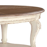 Benzara Two Tone Oval Cocktail Table with Bottom Shelf, Antique White and Brown BM227591 Brown, White Solid Wood, Veneer, Cast Resin BM227591