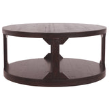 Benzara 18" Round Wooden Cocktail Table with Bottom Shelf, Brown BM227593 Brown Solid Wood BM227593