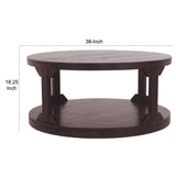 Benzara 18" Round Wooden Cocktail Table with Bottom Shelf, Brown BM227593 Brown Solid Wood BM227593