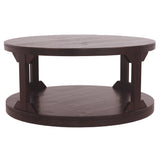 Benzara 18" Round Wooden Cocktail Table with Bottom Shelf, Brown BM227593 Brown Solid Wood BM227593