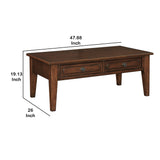 Benzara 19" Rectangular Wooden Cocktail Table with 2 Drawers, Brown BM227598 Brown Solid Wood, Veneer BM227598