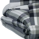 Benzara 3 Piece Fabric Queen Comforter Set with Plaid Pattern, Black and Gray BM227613 Black, Gray Fabric BM227613