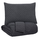 Benzara 3 Piece Quilted Texture King Coverlet Set, Charcoal BM227616 Gray Fabric BM227616