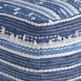 Benzara Fabric Pouf with Handwoven Tassel Design, Blue and White BM227633 Blue, White Fabric BM227633