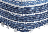 Benzara Fabric Pouf with Handwoven Tassel Design, Blue and White BM227633 Blue, White Fabric BM227633