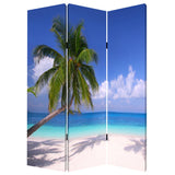 Benzara Beach Inspired Canvas Print 3 Panel Wooden Screen, Blue and Green BM228607 Blue and Green Solid Wood and Canvas BM228607