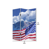 Benzara American Flag Printed Wood and Canvas 3 Panel Screen, Multicolor BM228608 Multicolor Solid Wood and Canvas BM228608
