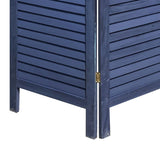 Benzara Wooden 3 Panel Shutter Screen with Fitted Slats, Dark Blue BM228610 Blue Solid Wood BM228610