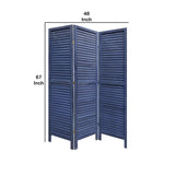 Benzara Wooden 3 Panel Shutter Screen with Fitted Slats, Dark Blue BM228610 Blue Solid Wood BM228610