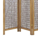 Benzara 3 Panel Wooden Screen with Pearl Motif Accent, Brown and Silver BM228613 Brown and Silver Solid Wood BM228613