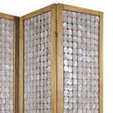 Benzara 3 Panel Wooden Screen with Pearl Motif Accent, Brown and Silver BM228613 Brown and Silver Solid Wood BM228613